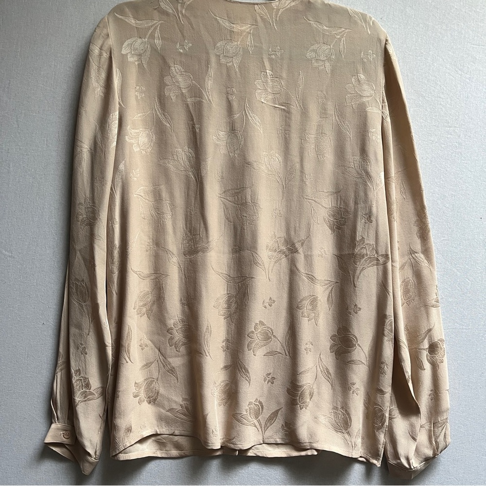 Jones New York Silk Cream-Tan Floral Button-Front Blouse Sz 8 - Picture 2 of 7